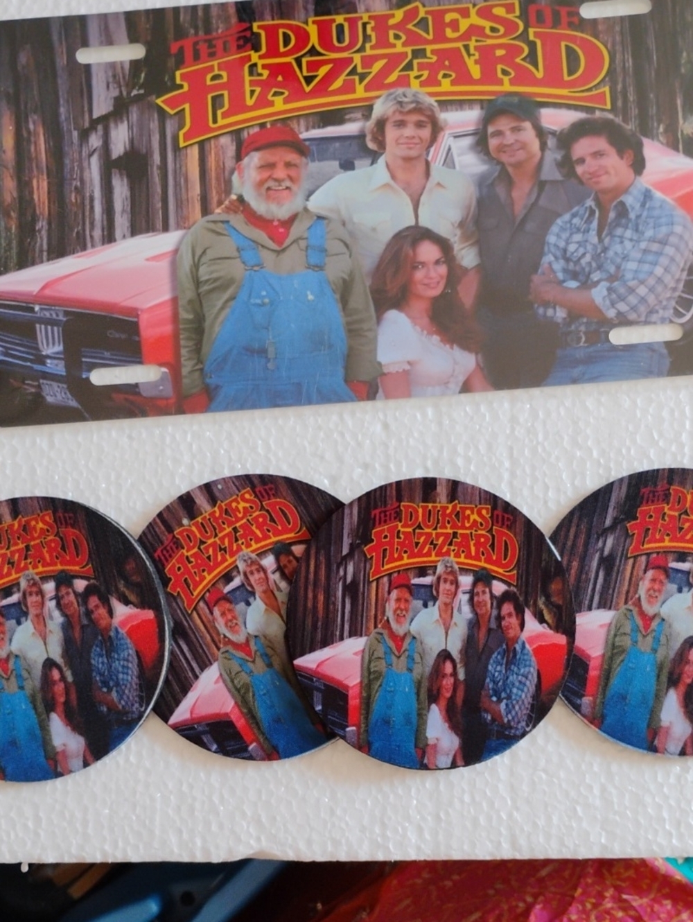 The Dukes of Hazzard License Tag And 4 Cup Coasters
